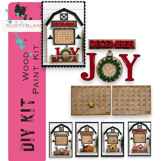 December 2024/25 Barn Calendar Insert Set, DIY Wood Banks, Interchangeable Calendar - RusticFarmhouseDecor