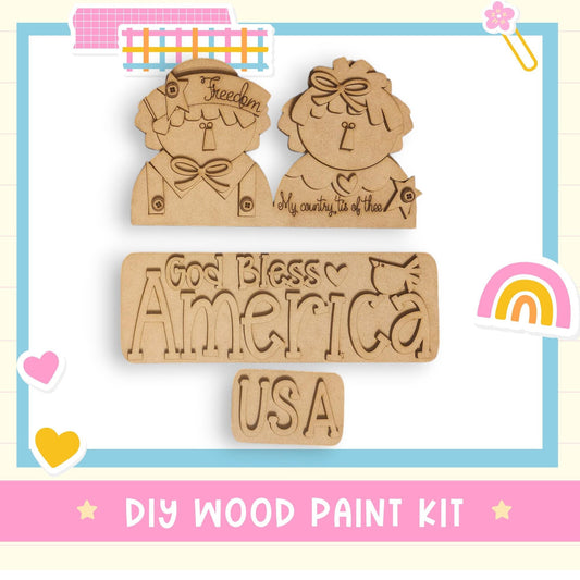 a wooden craft kit with a picture of a man and a woman