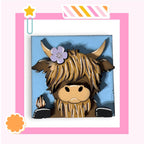 a picture of a cow with a flower in its hair