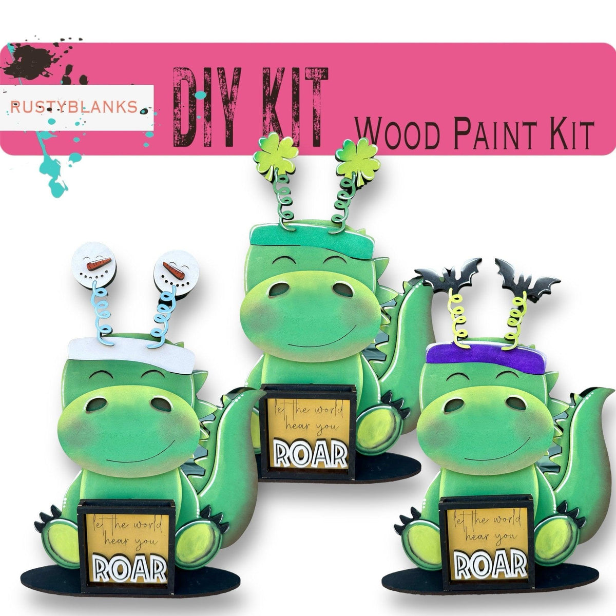 Dinosaur with 12 Interchangeable Seasonal Hats, Insert and tile holder, Season DIY Decor - RusticFarmhouseDecor
