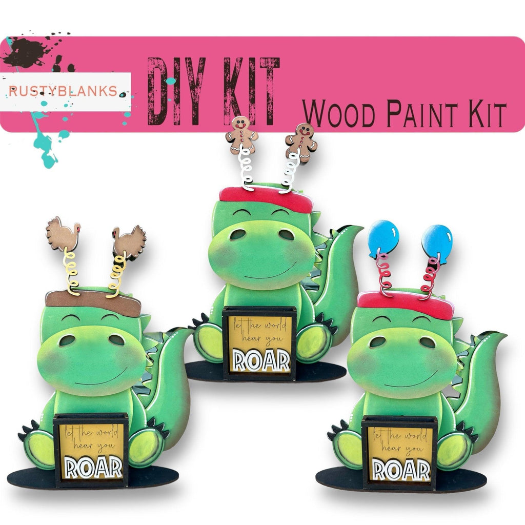 Dinosaur with 12 Interchangeable Seasonal Hats, Insert and tile holder, Season DIY Decor - RusticFarmhouseDecor