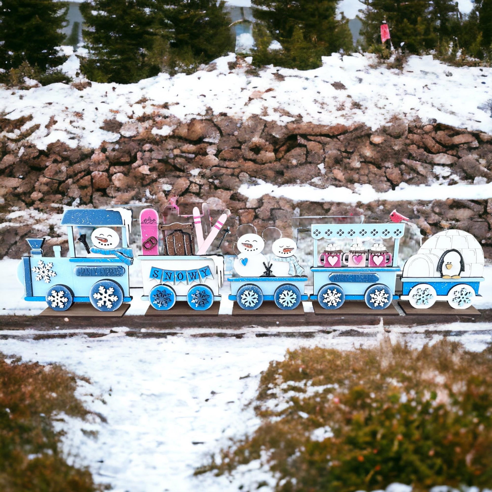 DIY Winter Standing Train Set, Shelf Sitters - RusticFarmhouseDecor