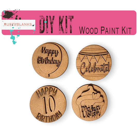 DIYBirthday Bundle Jar Lids / DIY Wood Blank / Unfinished Wood Kit / Interchangeable Frame/ Candy Jar Lid/ Laser Cut - RusticFarmhouseDecor