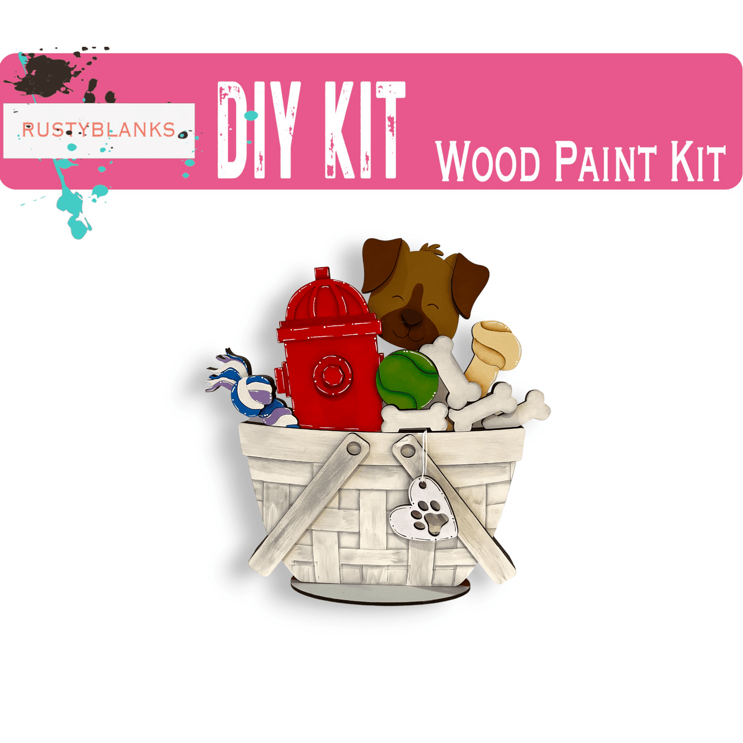 Dog with fire hydrant for the Interchangeable Flower Basket Decor - Wood Blank for Painting - Inserts for Basket - RusticFarmhouseDecor