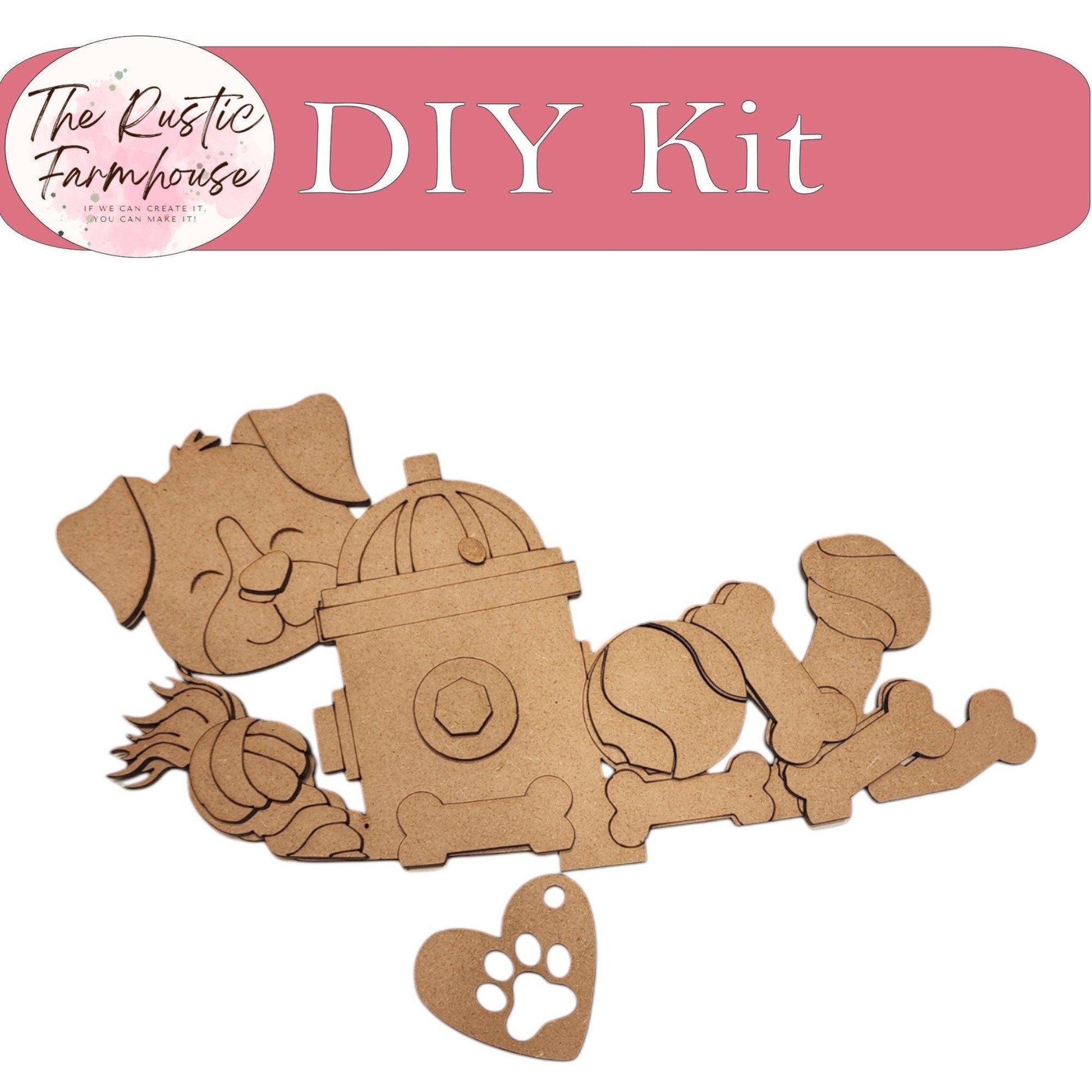 Dog with fire hydrant for the Interchangeable Flower Basket Decor - Wood Blank for Painting - Inserts for Basket - RusticFarmhouseDecor