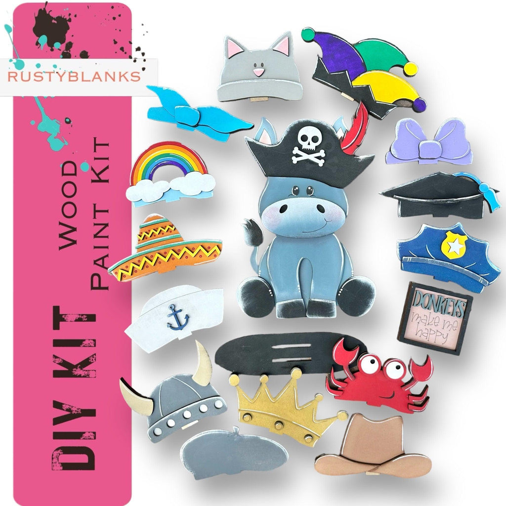Donkey with 12 Interchangeable Seasonal Hats, Insert and tile holder, Season DIY Decor - RusticFarmhouseDecor