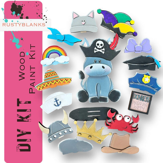 Donkey with 12 Interchangeable Seasonal Hats, Insert and tile holder, Season DIY Decor - RusticFarmhouseDecor