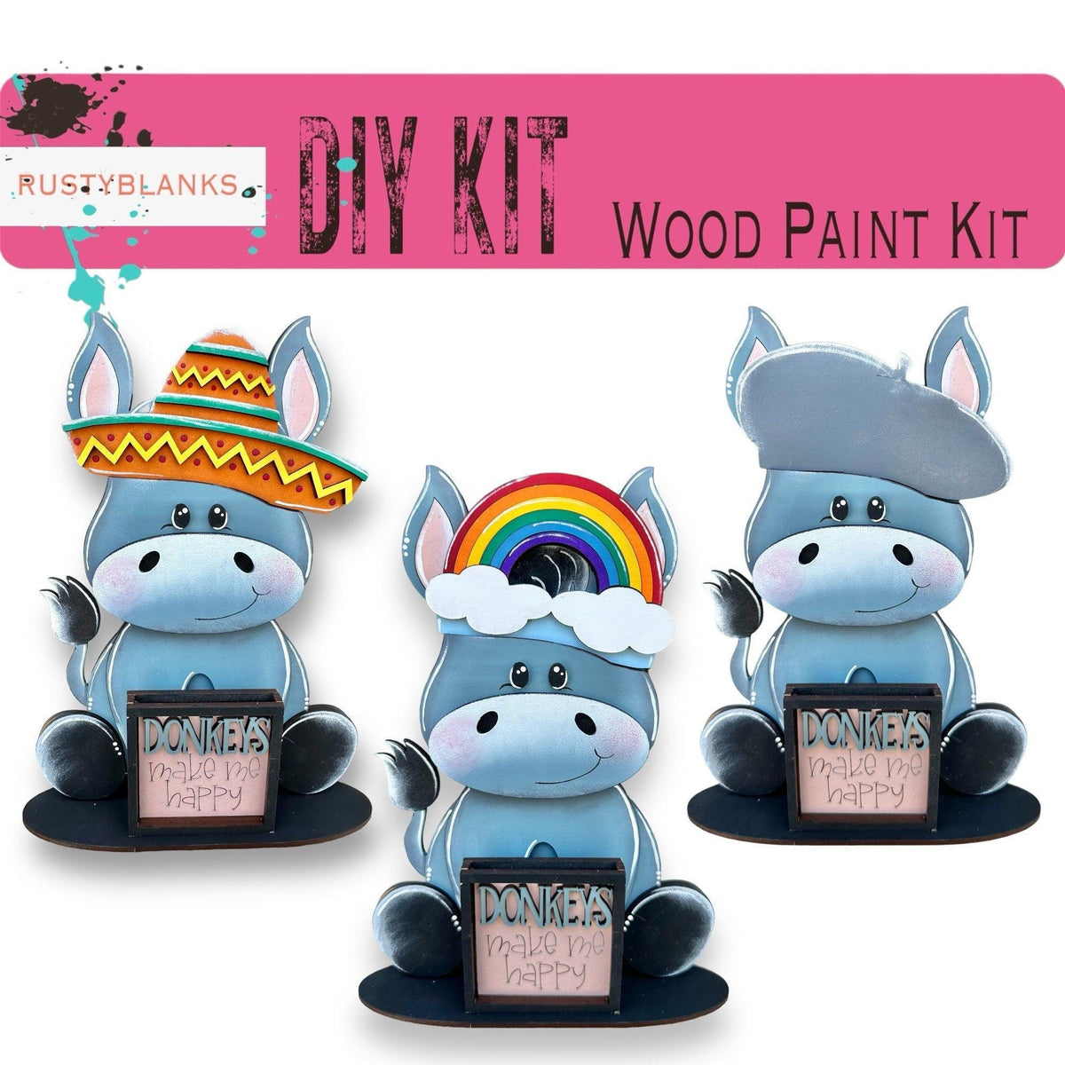 Donkey with 12 Interchangeable Seasonal Hats, Insert and tile holder, Season DIY Decor - RusticFarmhouseDecor