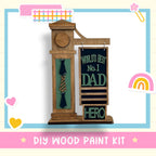 a wooden grandfather clock with a tie on it