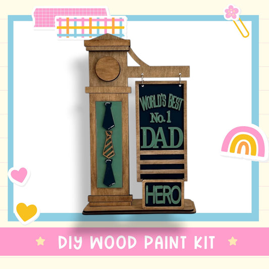 a wooden grandfather clock with a tie on it