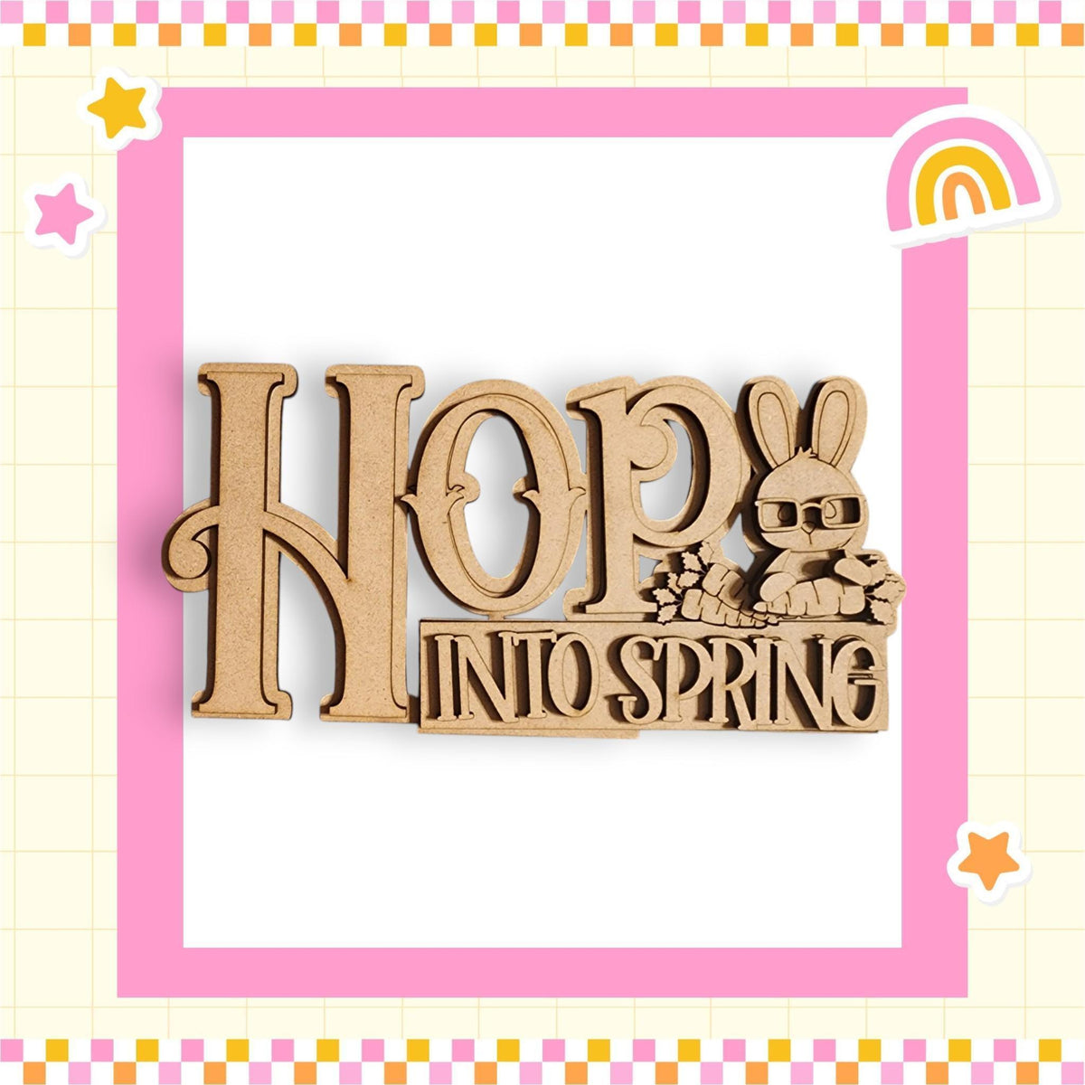 a wooden sign that says hopp into spring