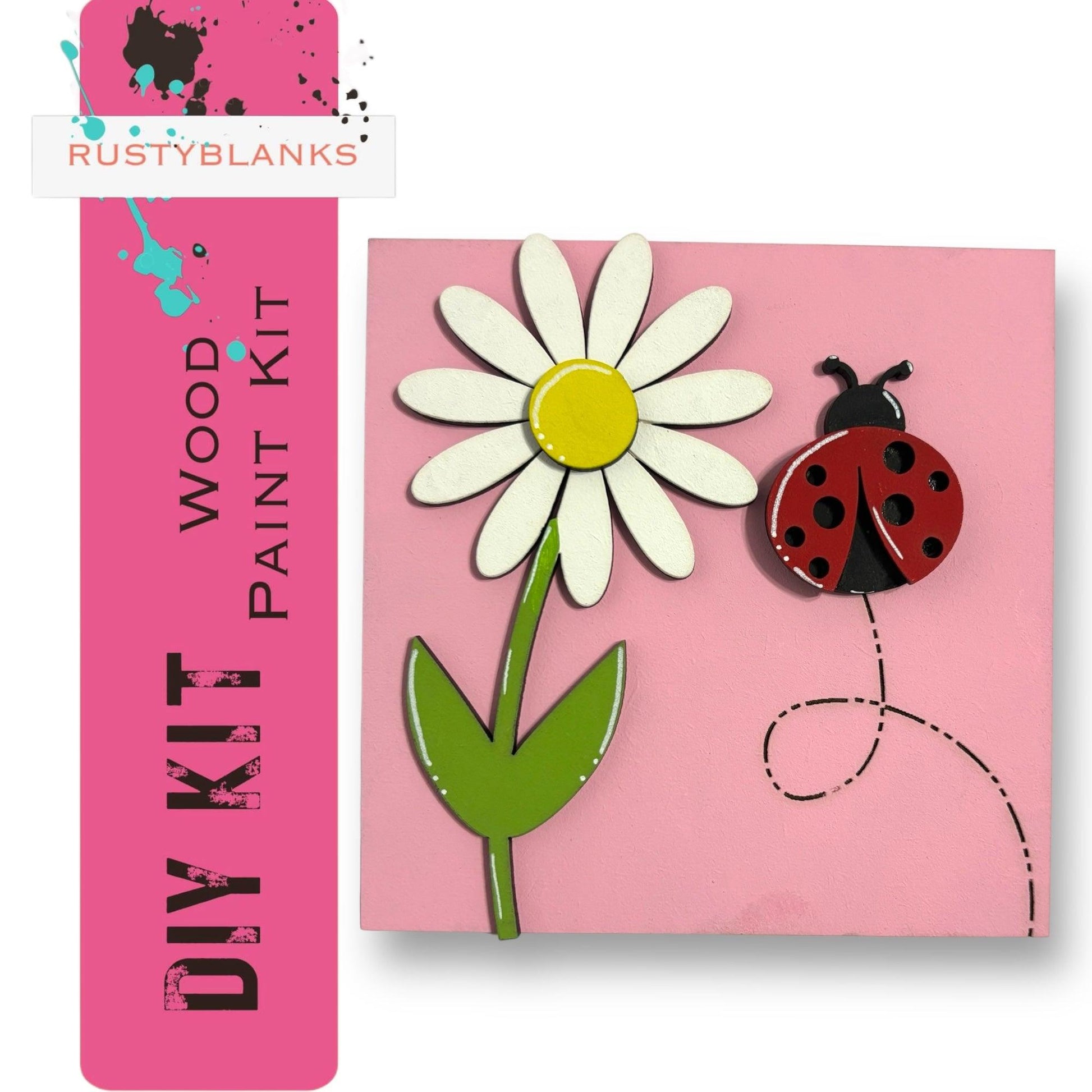 a card with a ladybug and a flower on it