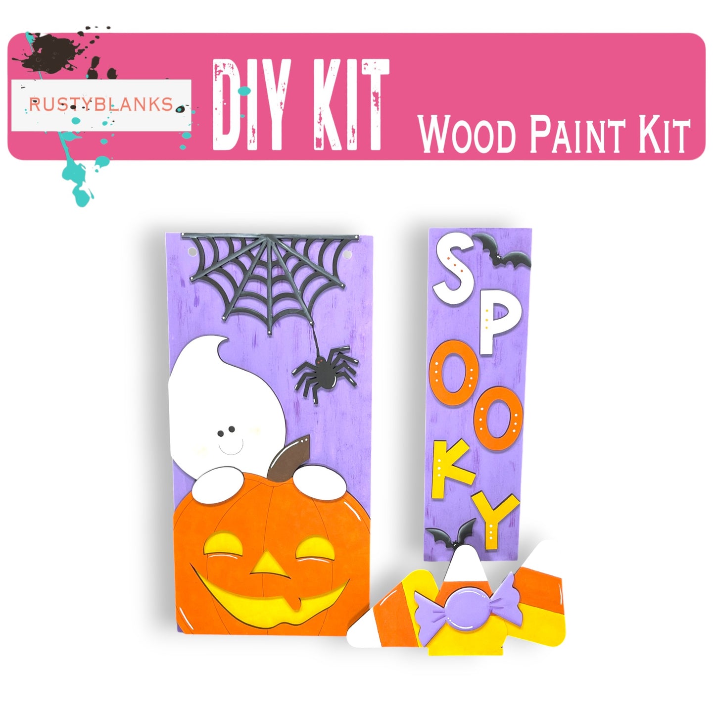 a wooden paint kit with a jack - o - lantern and a jack - o