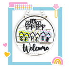 a sign that says flip flop welcome with flip flops on it