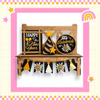 a happy new year card with a wooden bench