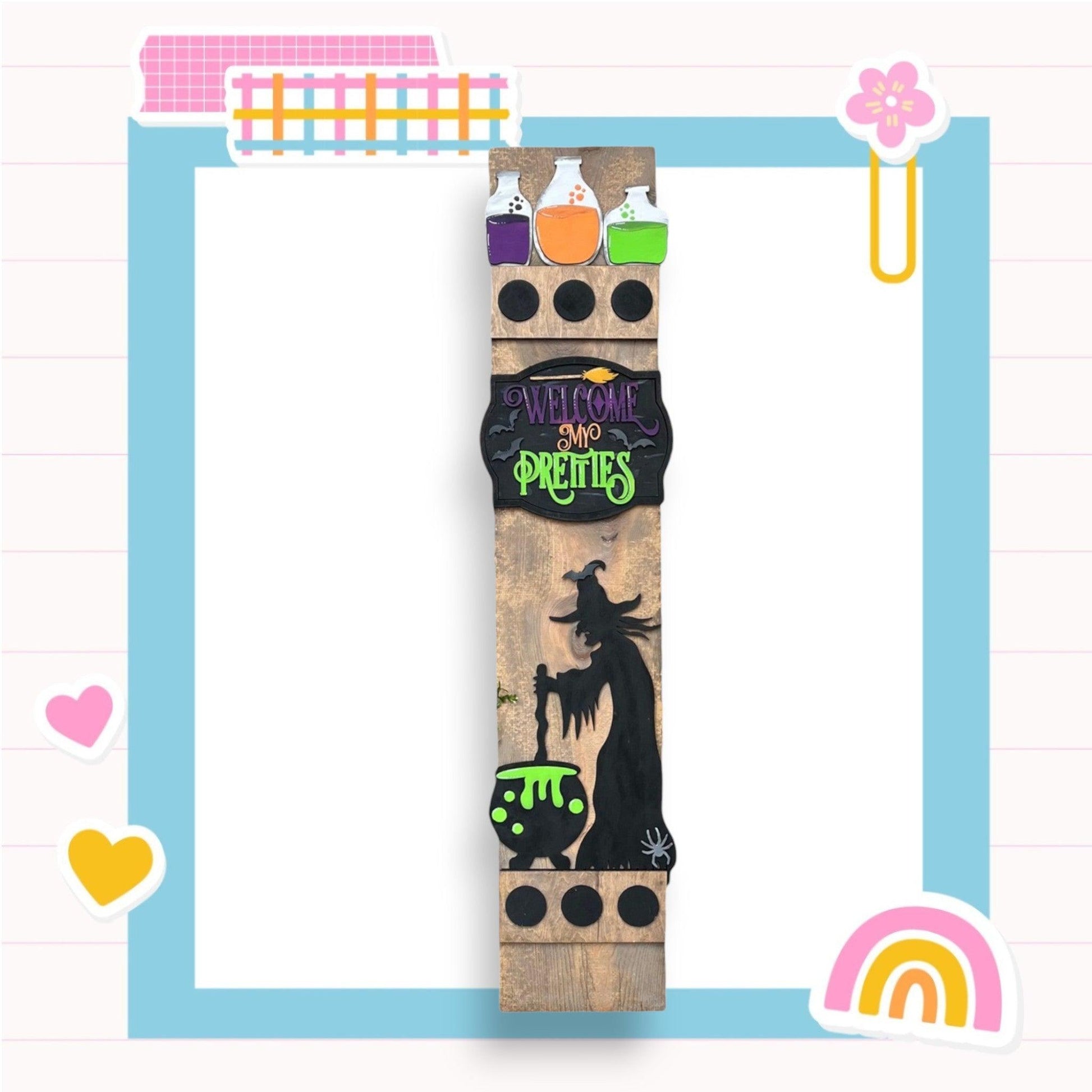 a bookmark with a picture of a witch on it