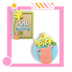 a card with a picture of a vase of flowers
