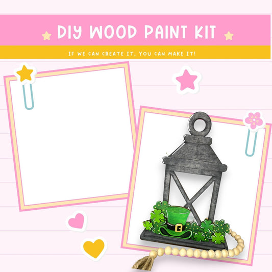 a card with a picture of a lantern and shamrocks