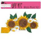 a picture of sunflowers with a sign that says diy kit wood paint