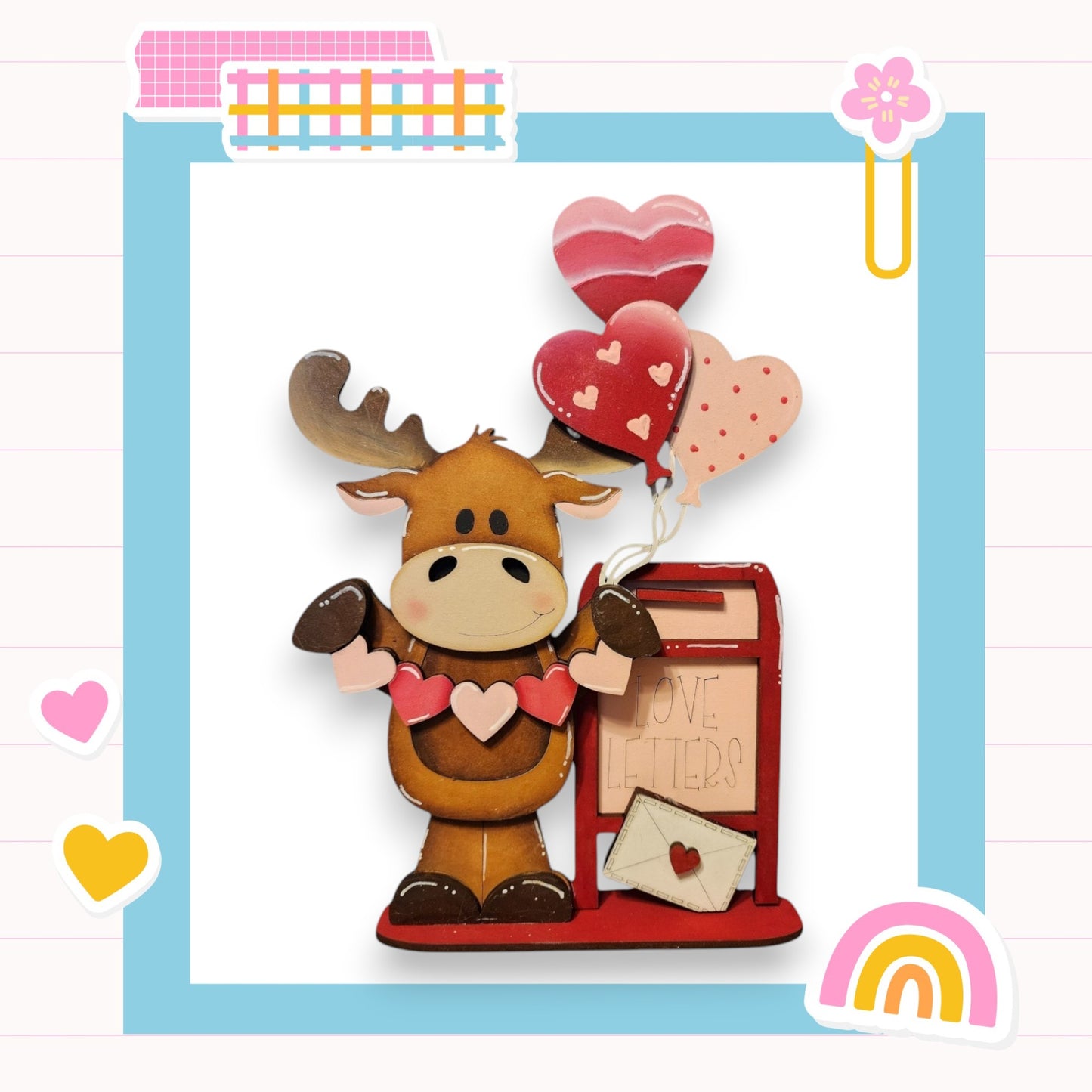 a card with a picture of a moose holding a heart