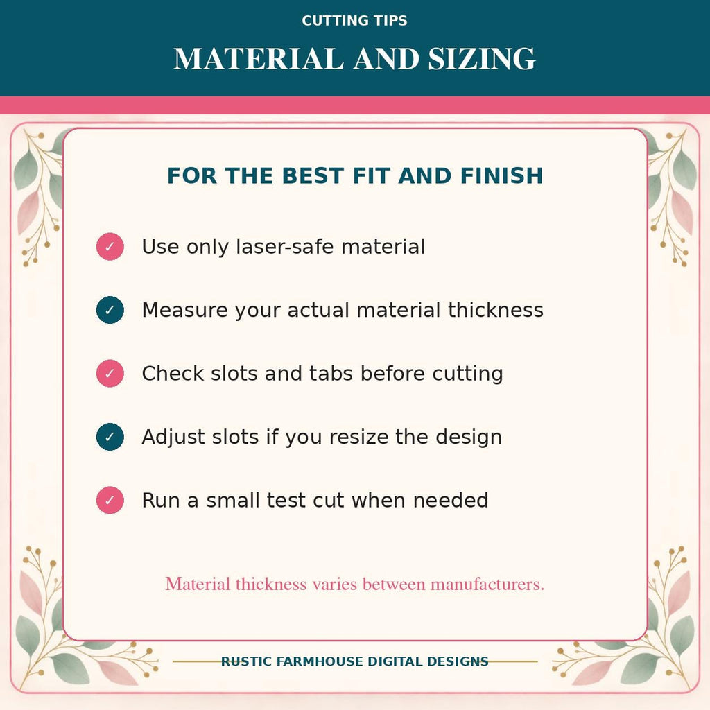 a list of tips for cutting materials and sizing, providing guidance on the best practices for achieving a perfect fit and finish.