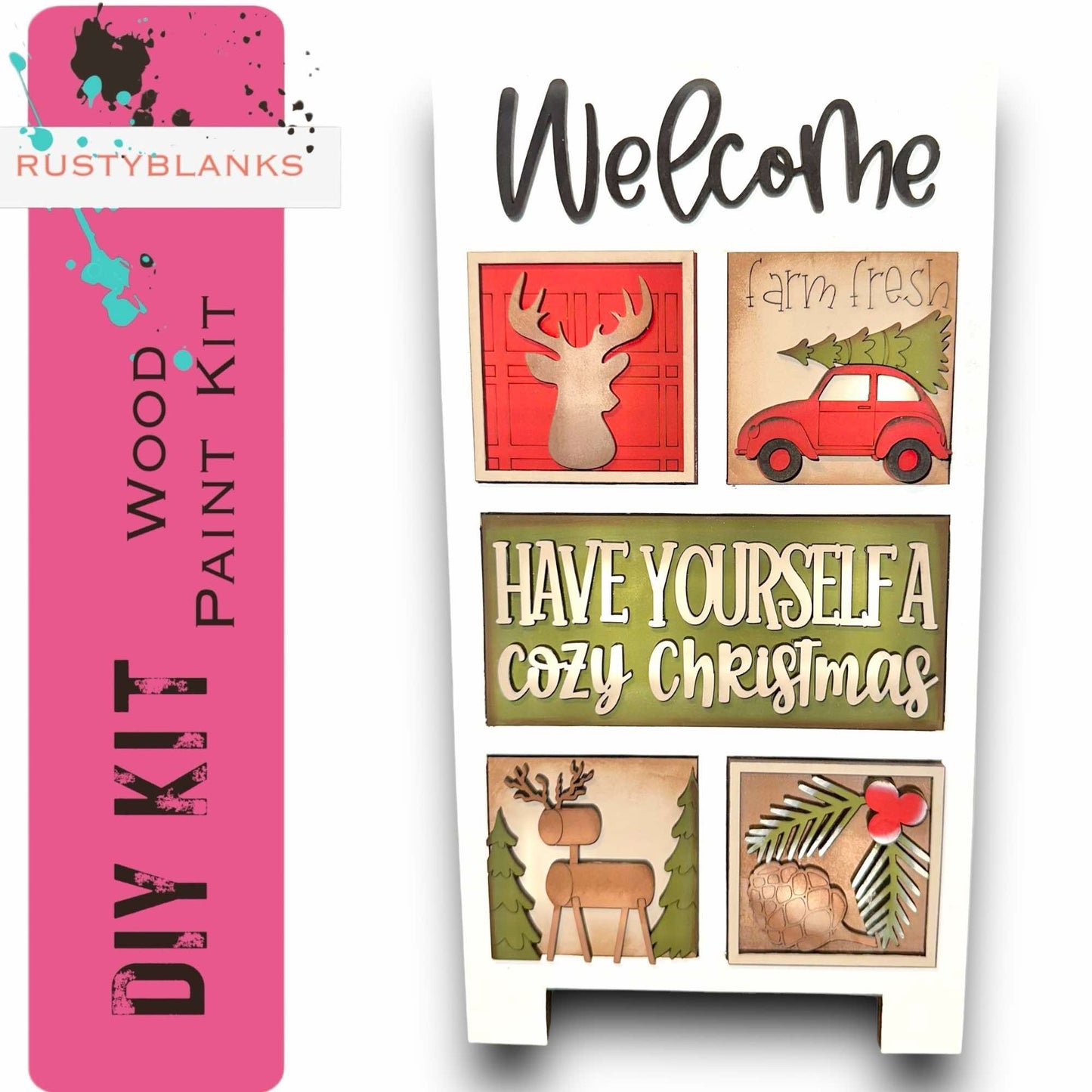 a welcome sign with a deer and a car