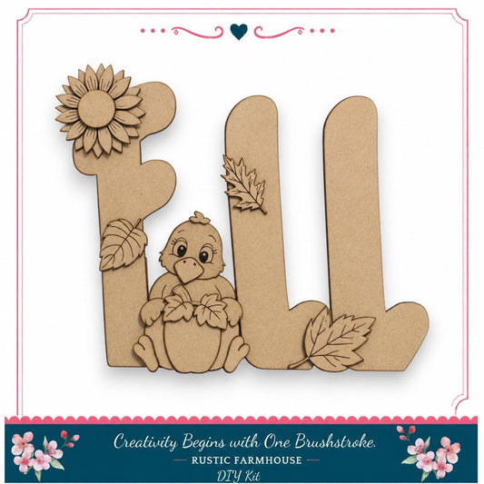 A DIY kit for creating a fall-themed decoration, featuring a bird holding a sunflower and leaves.