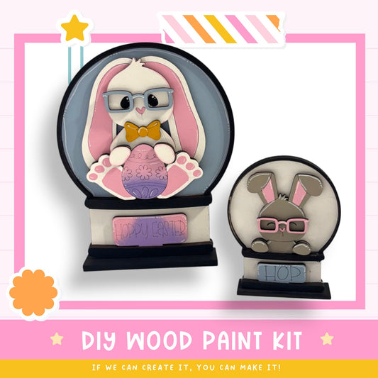 a picture of a wooden paint kit with a picture of a bunny