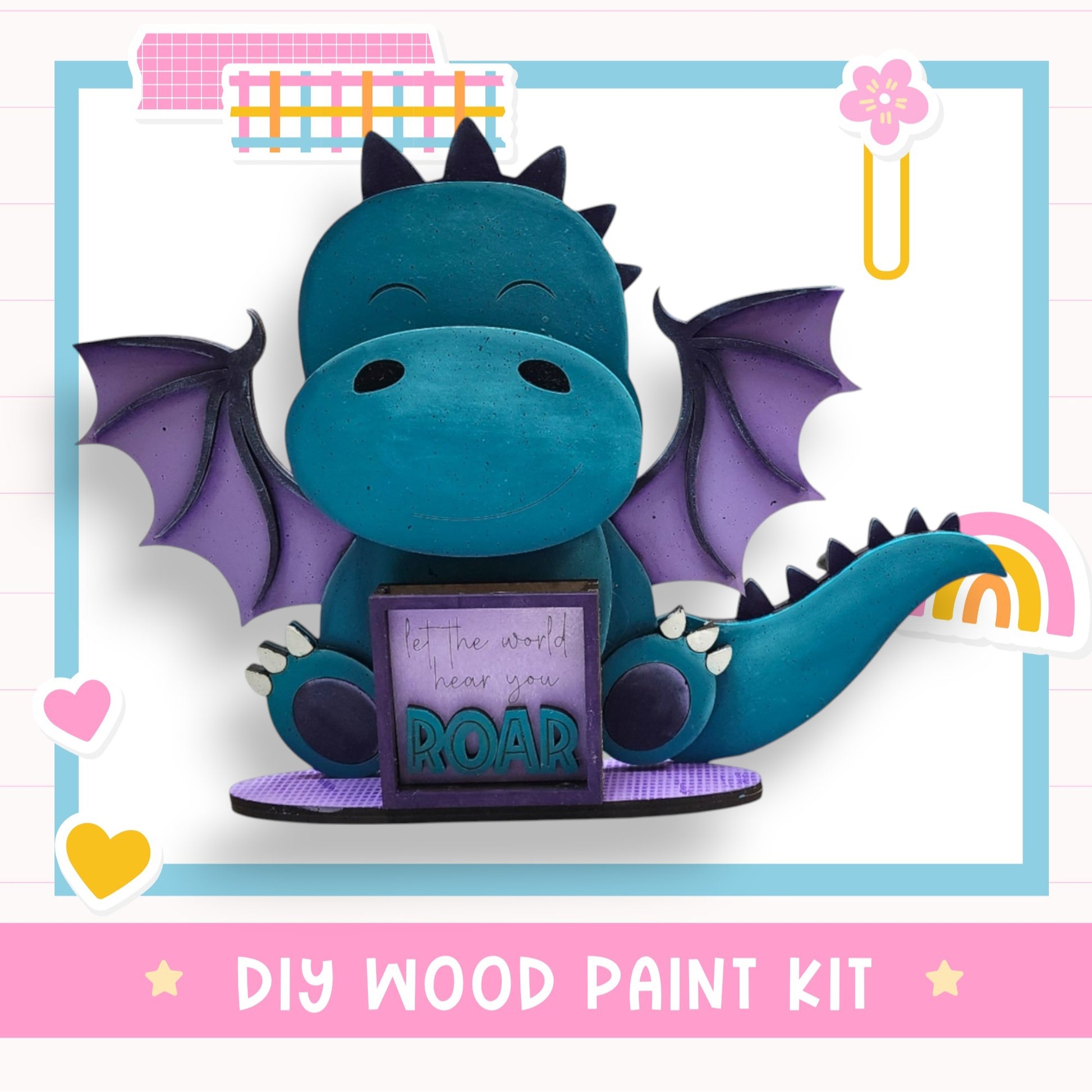 a blue dragon sitting on top of a purple box