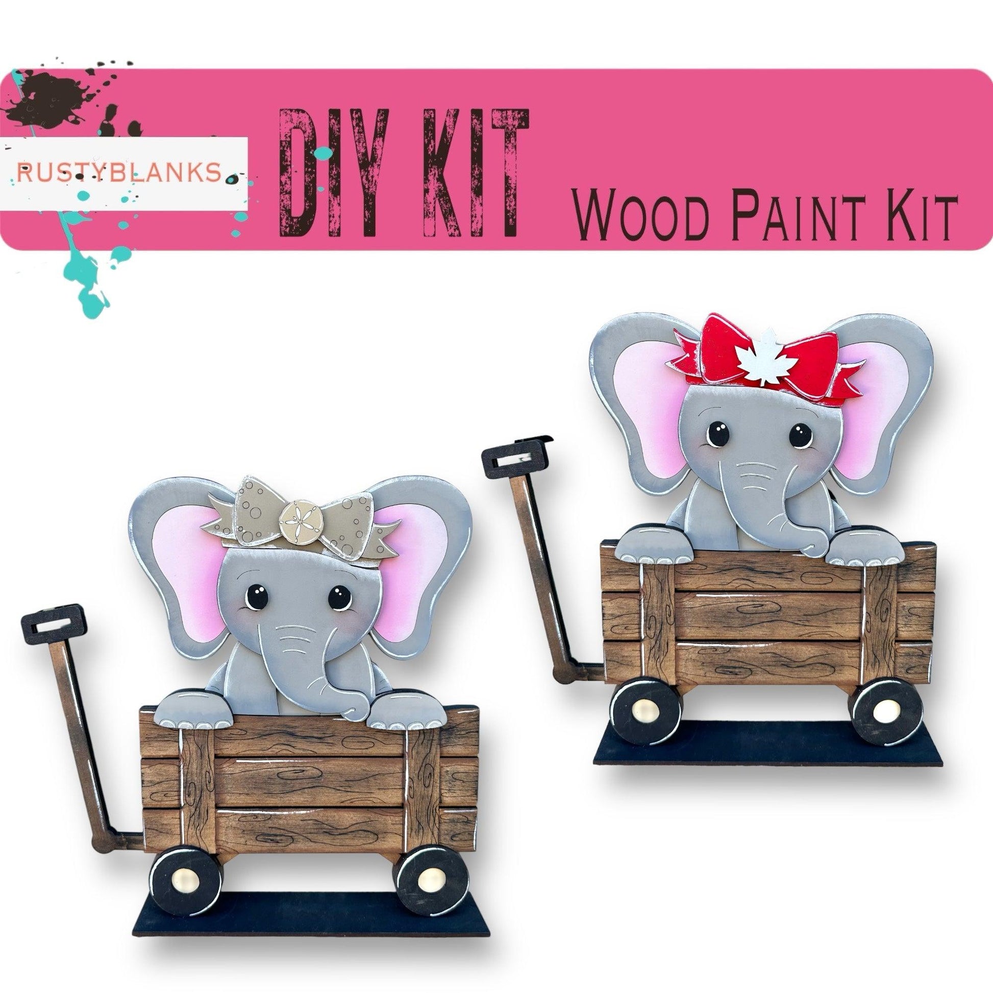 a couple of elephants riding on top of a wooden cart