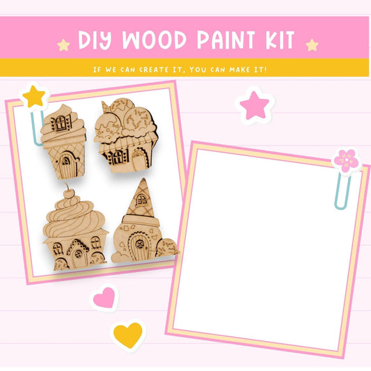 a wooden craft kit with a picture of a cupcake
