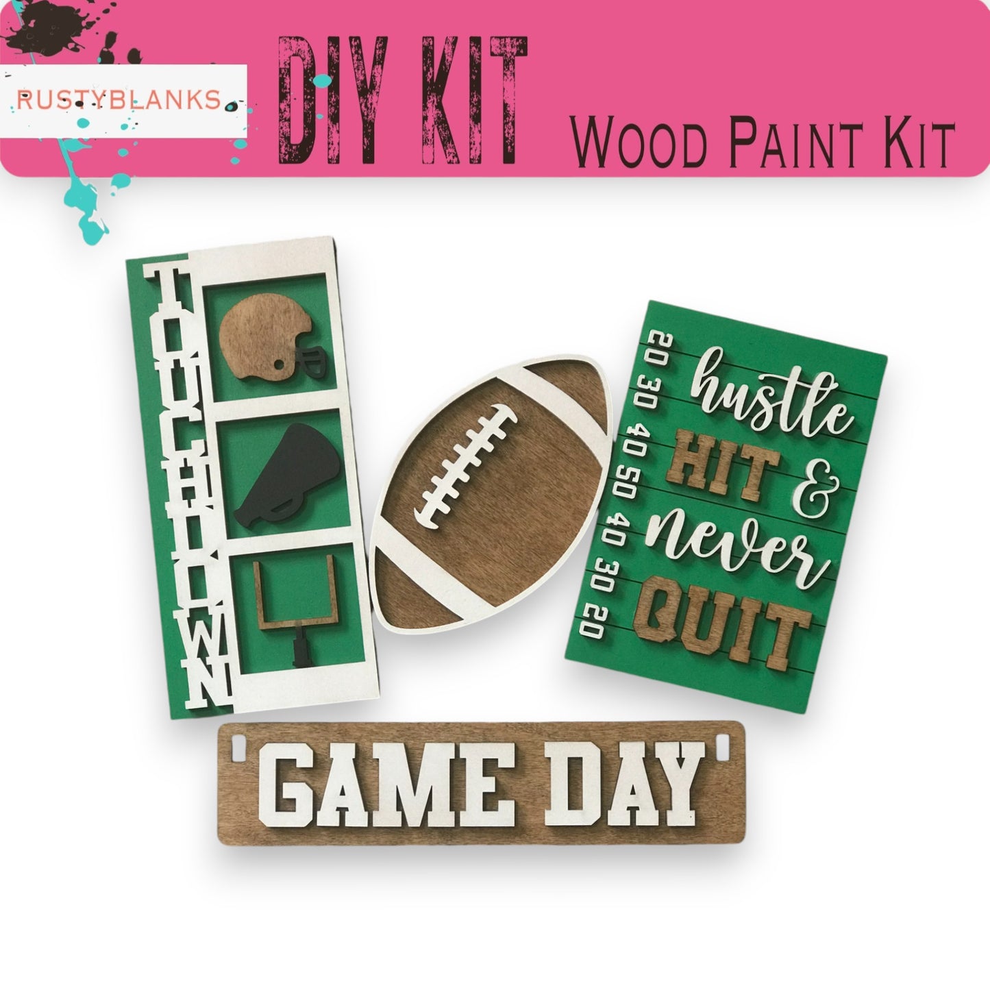 a wooden cutout of a football and game day