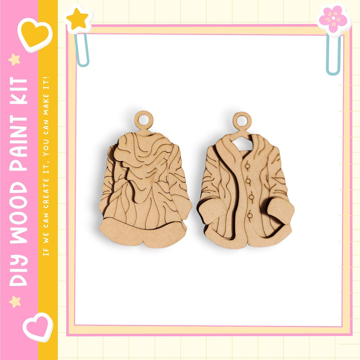 two wooden ornaments, likely intended as Christmas ornaments, displayed against a white background.