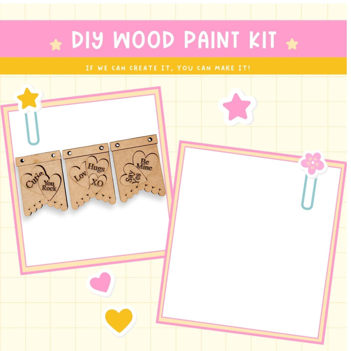 a wooden craft kit with hearts and hearts