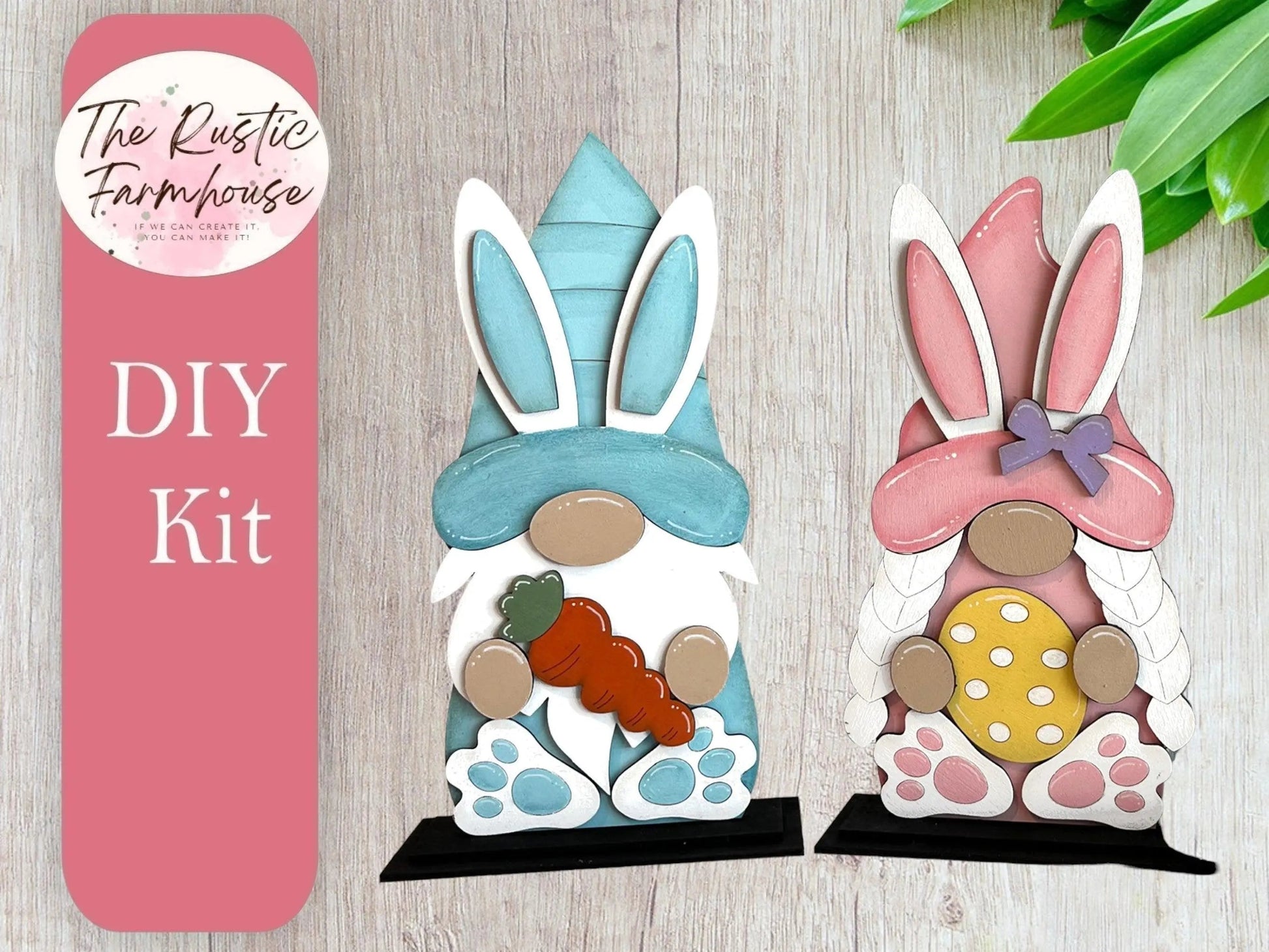 Easter Bunny Gnomes Shelf Sitter, DIY Gnome kit, Tiered Tray Decor, Gnome with ears DIY - RusticFarmhouseDecor