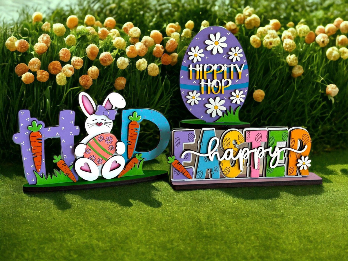 Easter Trio Shelf Sitter Sign DIY - Shelf Sitter - Bunny - Easter - Egg - Wood Cutout - DIY Craft Kit - RusticFarmhouseDecor