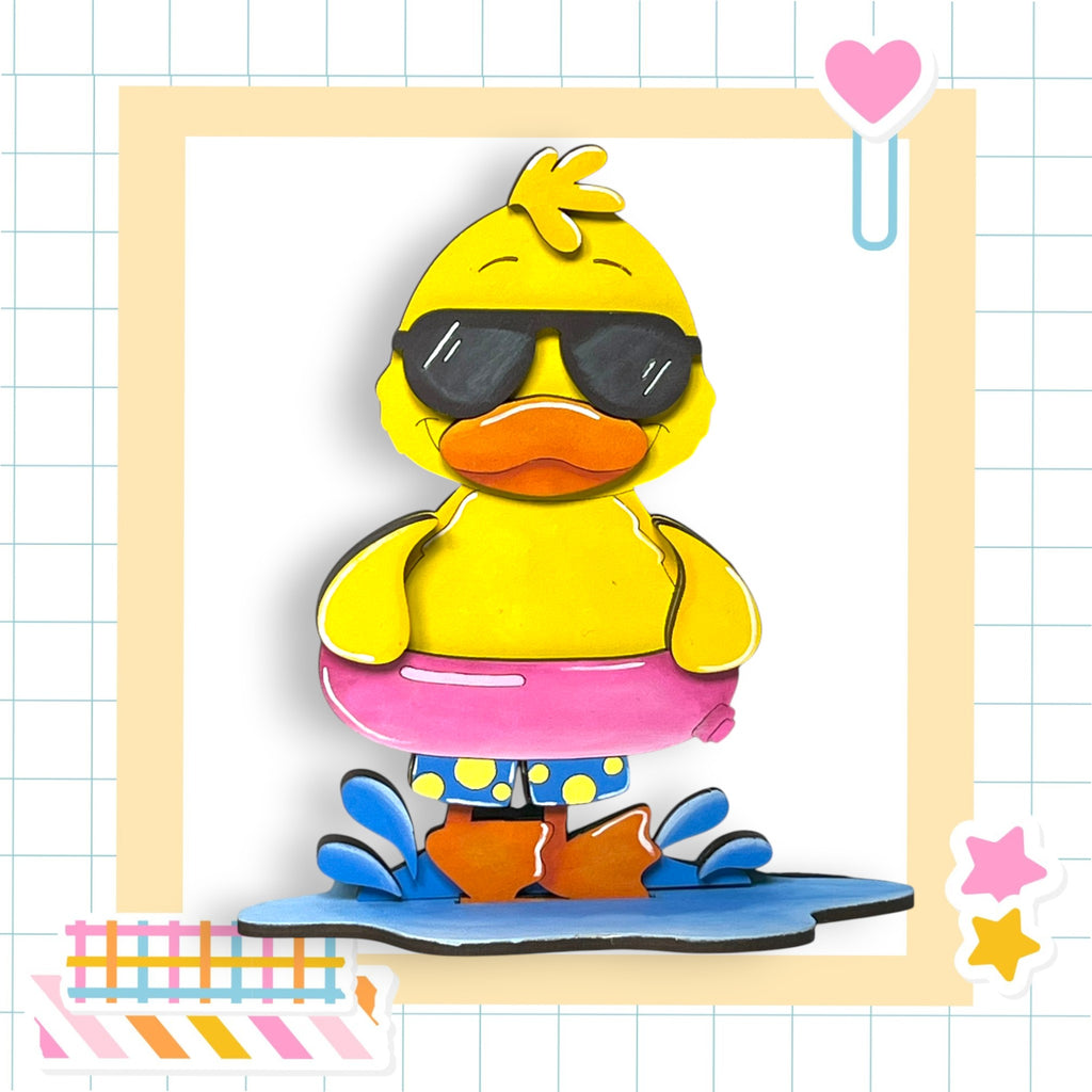 a rubber duck with sunglasses and a life preserver