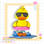 a rubber duck with sunglasses and a life preserver