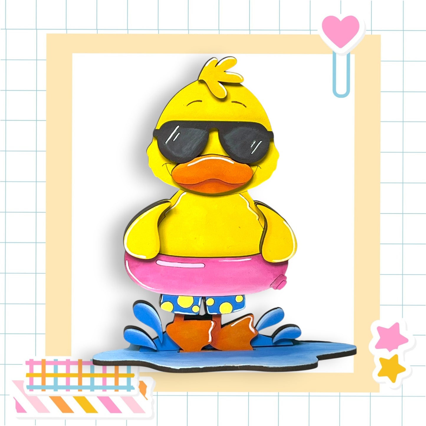 a rubber duck with sunglasses and a life preserver