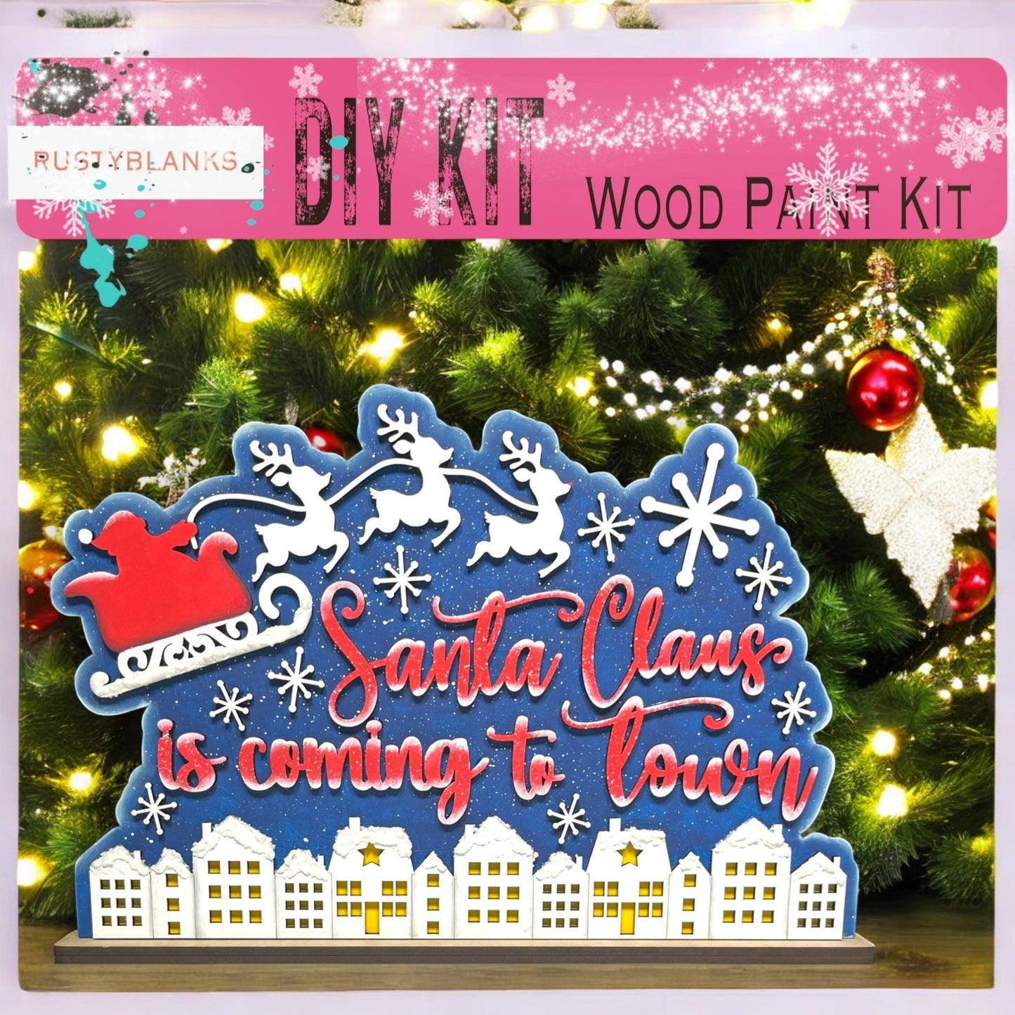 a wooden sign that says santa claus is coming to town