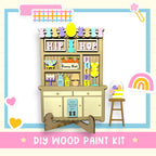 a wooden cabinet sitting next to a wooden table