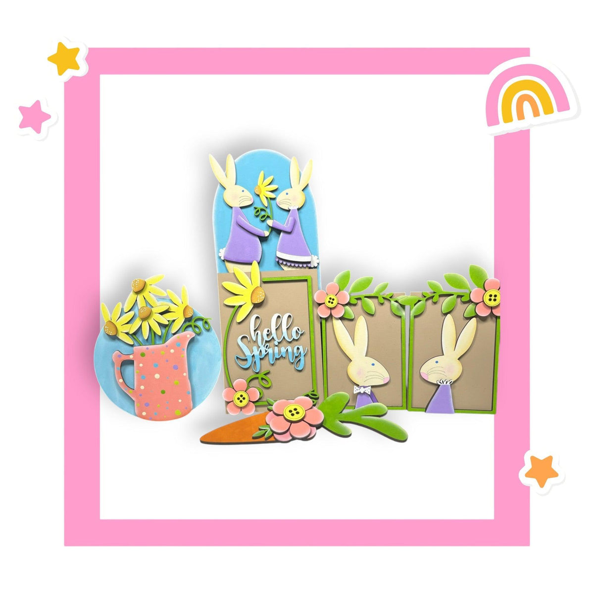 a card with a picture of a bunny holding a watering can