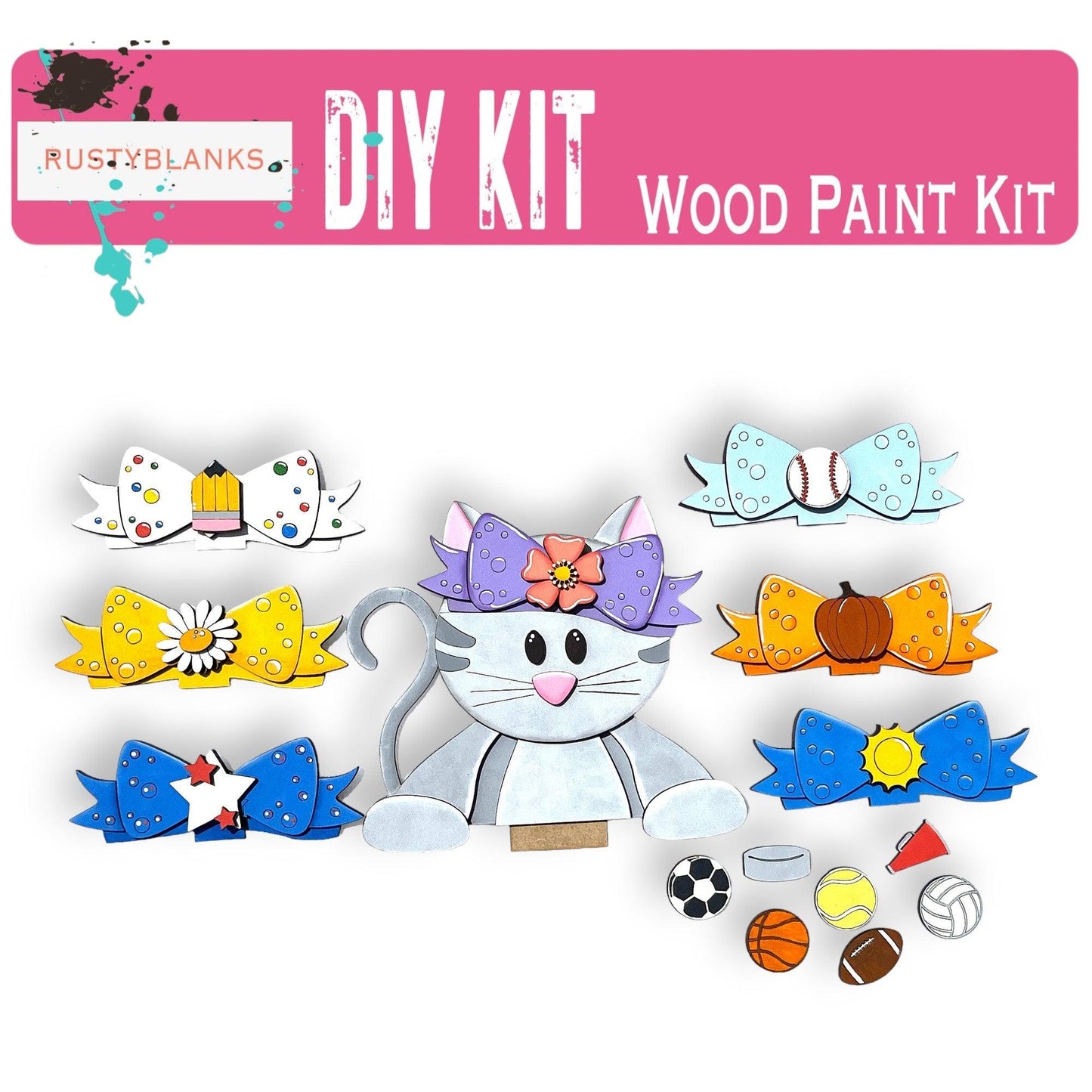 a paper craft kit of a cat surrounded by other items