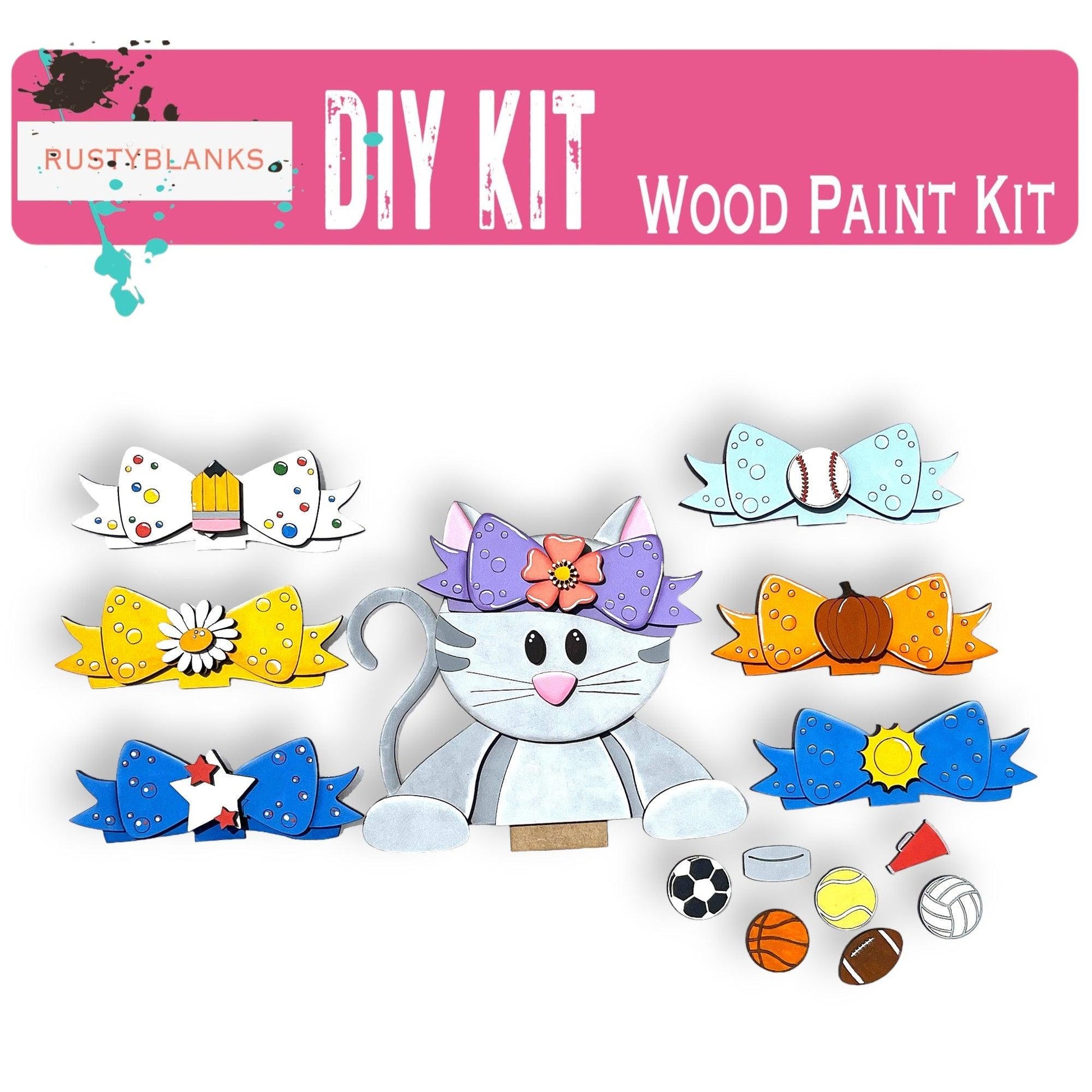 a paper craft kit of a cat surrounded by other items