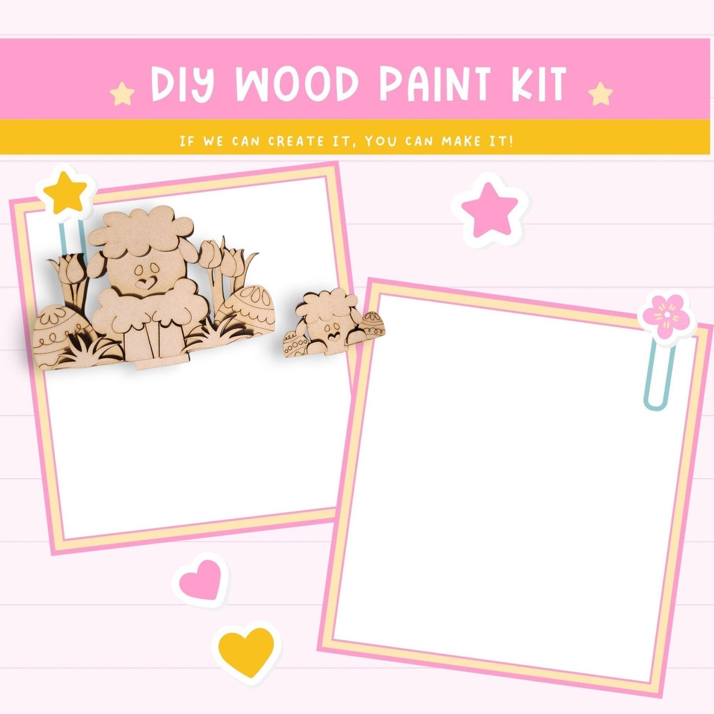 a wooden craft kit with pictures of bears and hearts