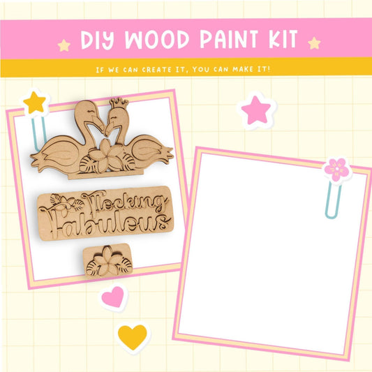 a wooden craft kit with a picture of two birds