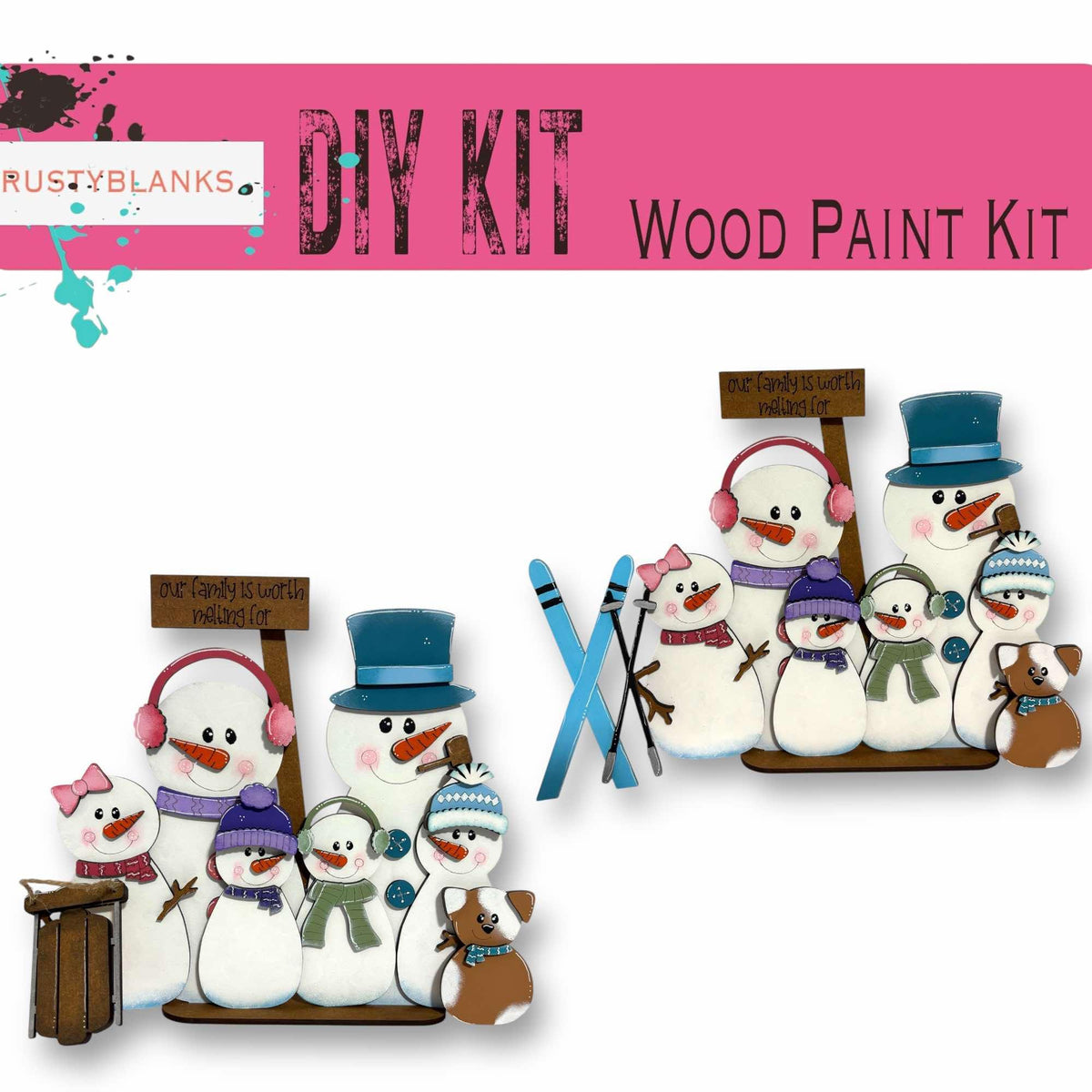 a group of snowmen standing next to each other