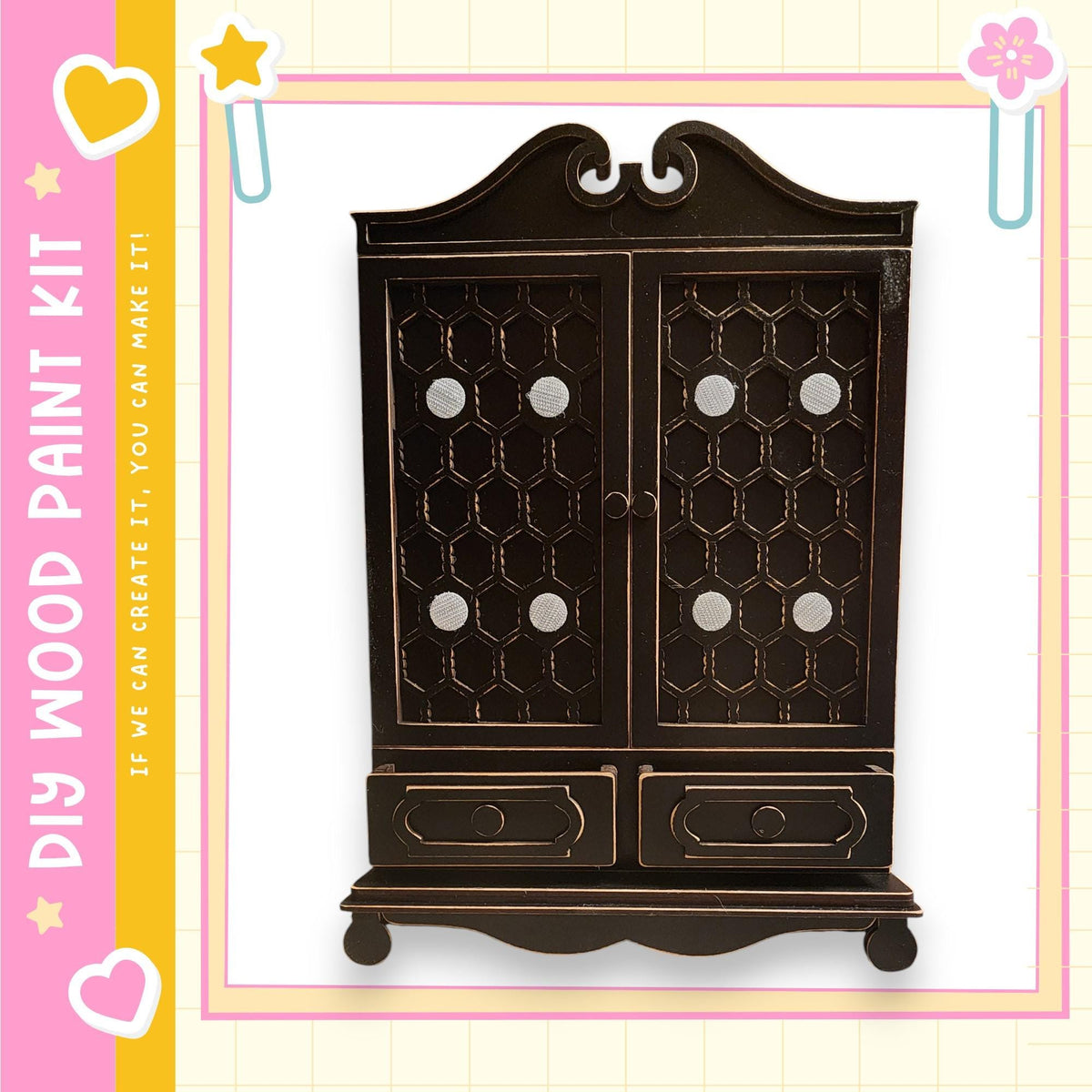a dark wooden cabinet with a decorative design on the front.