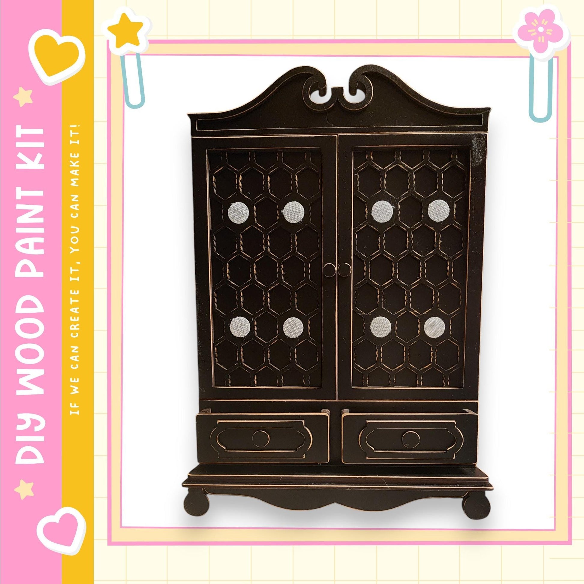 a dark wooden cabinet with a decorative design on the front.
