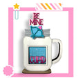 a picture of a coffee mug with the words be mine on it